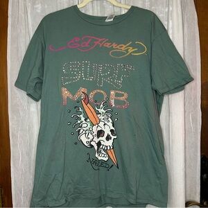 Ed Hardy Vintage men’s large t shirt surf mob bedazzled